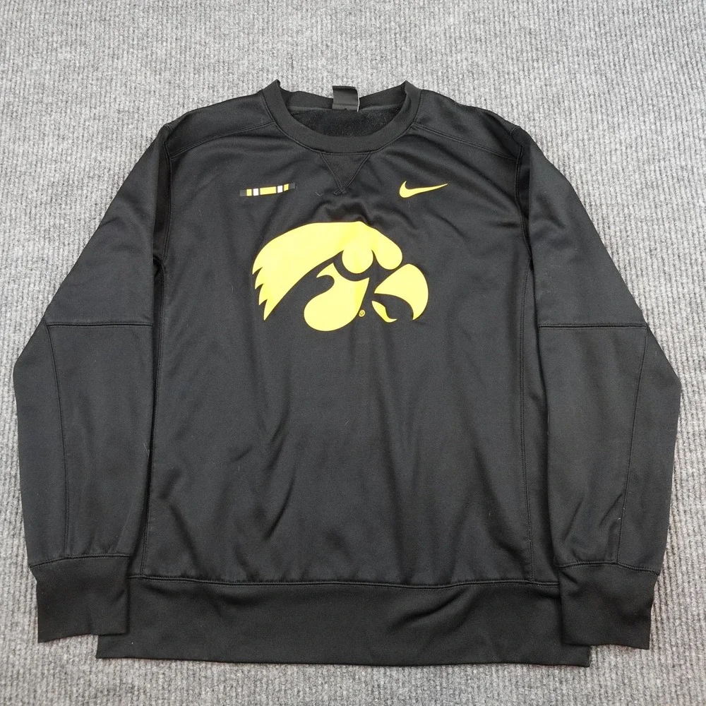 Iowa Hawkeyes Sweatshirt Mens Large Black NCAA Football Nike Dri Fit Crewneck